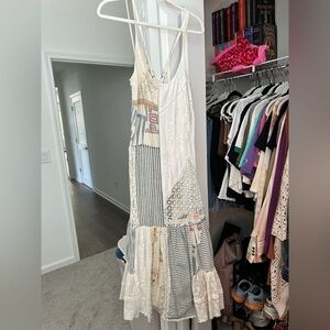 Kimchi Blue Patchwork Maxi Dress in White and Blue